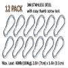 Branded Boards Heavy Duty Stainless Steel Thumb Screw Closure Carabiner Spring Snap Clip Link Hooks. 200-400lb Load. 6 Packs and 12 Packs (7cm-12-Pack-Silver) view 2