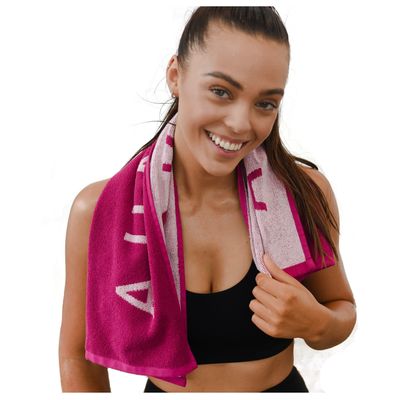 Aurora Athletica Organic Cotton Gym Towel - Soft & Absorbent (31.5 X 15.75 inch) - Silver Infused - Yoga & Workout Towel - Fuchsia
