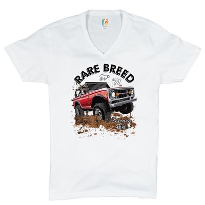 Rare Breed V-Neck T-Shirt Bronco by Ford Licensed Tee White Small