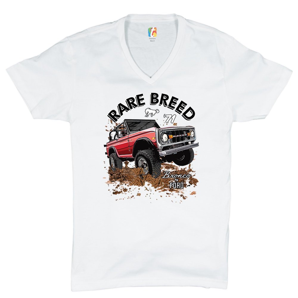 Rare Breed V-Neck T-Shirt Bronco by Ford Licensed Tee White Small