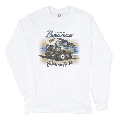 Ford Bronco Long Sleeve Novelty T-Shirt Enjoy The Ride Offroad SUV Licensed White Small