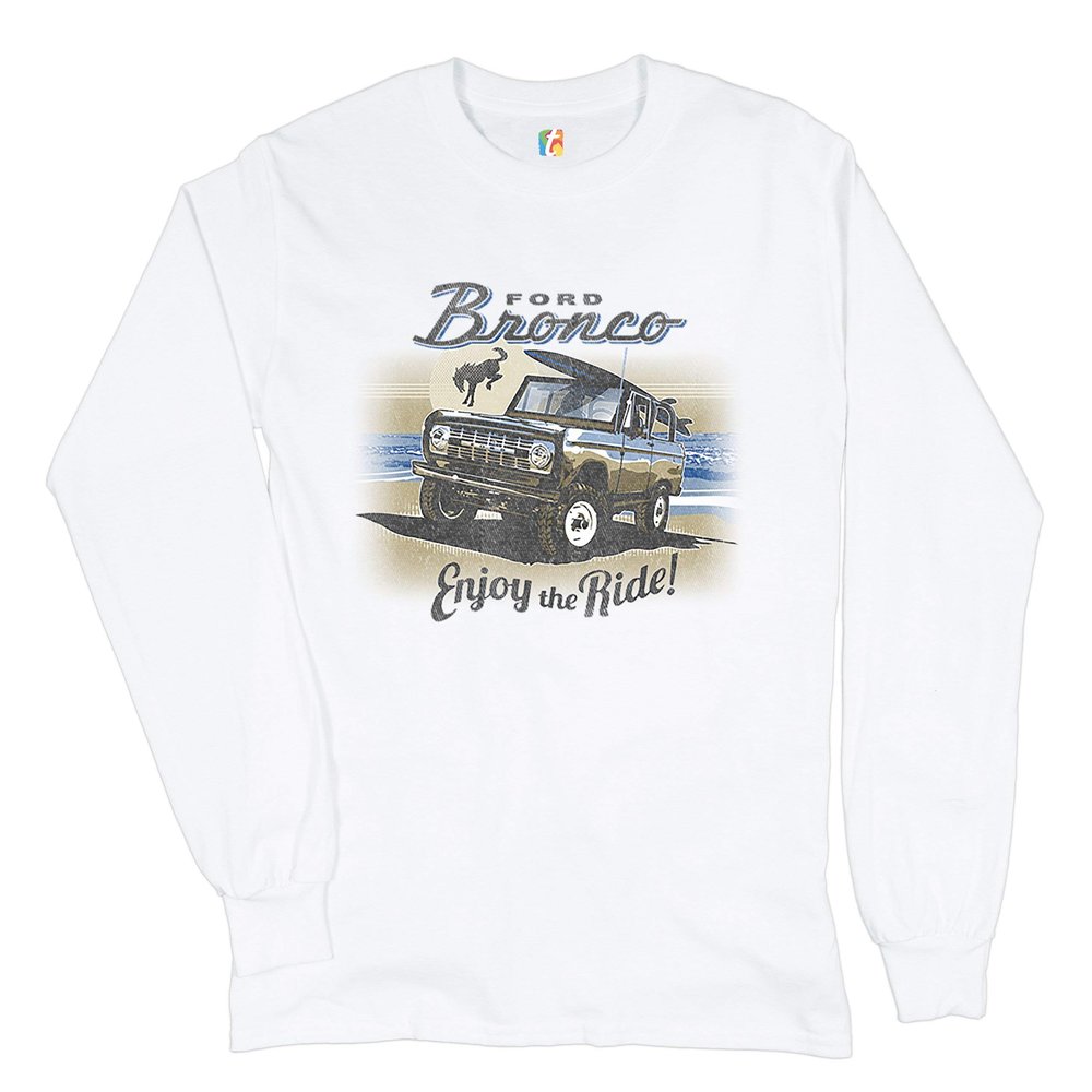 Ford Bronco Long Sleeve Novelty T-Shirt Enjoy The Ride Offroad SUV Licensed White Small