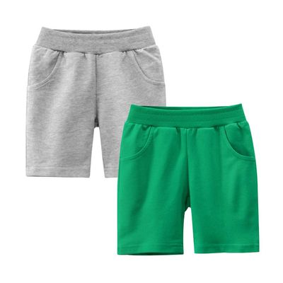 Azalquat Baby Boys Summer Knit Shorts with Pocket, 2 Pack Toddler Pull-On Soft Active Shorts (Green & Grey, 5T)
