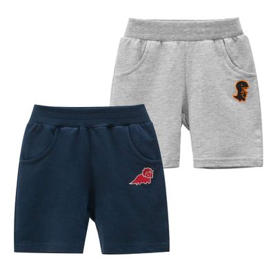Azalquat Baby Boys Summer Knit Shorts with Pocket, 2 Pack Toddler Pull-On Soft Active Shorts (Dinosaur Grey/Blue, 4T)
