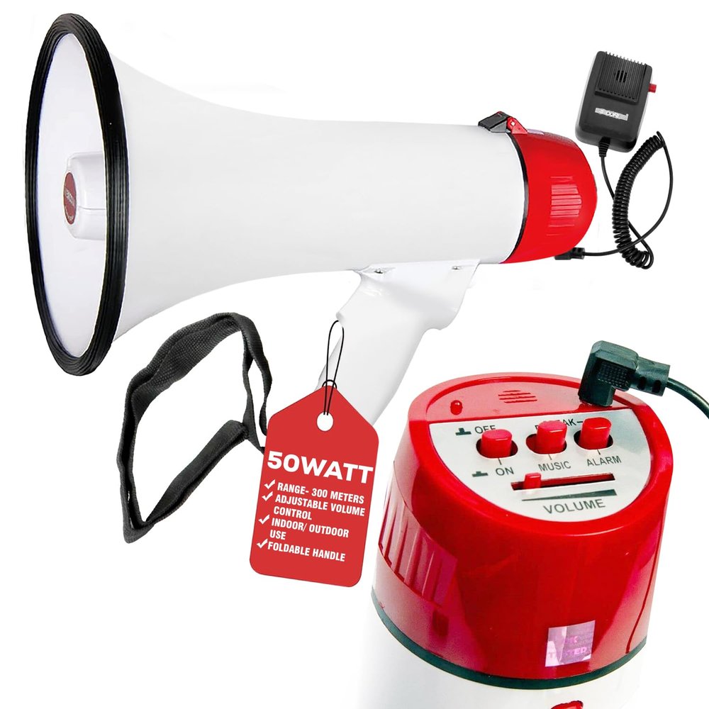 5 CORE Megaphone 50W Bull Horn PA Speaker w 300M Range Loud Siren Voice Amplifier Portable for Outdoor Sports Cheerleading and Coaches - 20RF