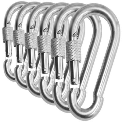 Branded Boards Heavy Duty Stainless Steel Thumb Screw Closure Carabiner Spring Snap Clip Link Hooks. 200-400lb Load. 6 Packs and 12 Packs (7cm-6-Pack-Silver)