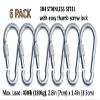 Branded Boards Heavy Duty Stainless Steel Thumb Screw Closure Carabiner Spring Snap Clip Link Hooks. 200-400lb Load. 6 Packs and 12 Packs (7cm-6-Pack-Silver) view 2