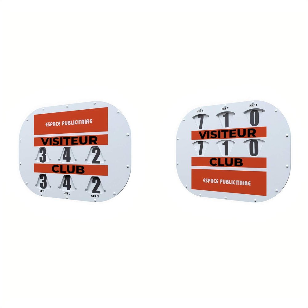 Tennis Scorer Manual Score Board with Rotating Discs Model Cliptec (80x60) Made in France and Double Sided (Front / Reverse) - PVC and 2 Year Warranty, Designed with a Advertising Space