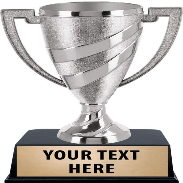 Crown Awards Silver Cup Trophy, 8.4" Silver Cup Engravable Trophy On Black Contemporary Base, 10 Pack