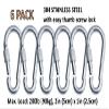 Branded Boards Heavy Duty Stainless Steel Thumb Screw Closure Carabiner Spring Snap Clip Link Hooks. 200-400lb Load. 6 Packs and 12 Packs (5cm-6-Pack-Silver) view 2