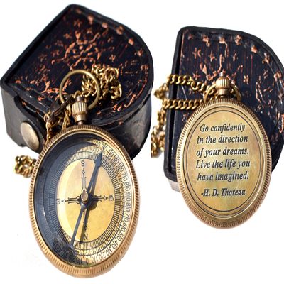 Amazing Art Handicrafts Go Confidently Quote Engraved Compass with Antique Leather Case - Camping & Boating - Gift & Graduation Day Compass - Antique Brass