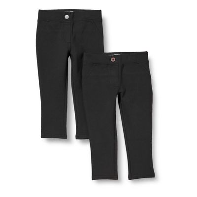 Amazon Essentials Toddler Girls' Uniform Slim Fit Ponte-Knit Pants with Elastic Waist, Pull On, Adjustable, Pack of 2, Black, 2T