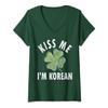 Womens Kiss Me I'm Korean Shirt Funny Saint Patricks Day V-Neck T-Shirt view 1