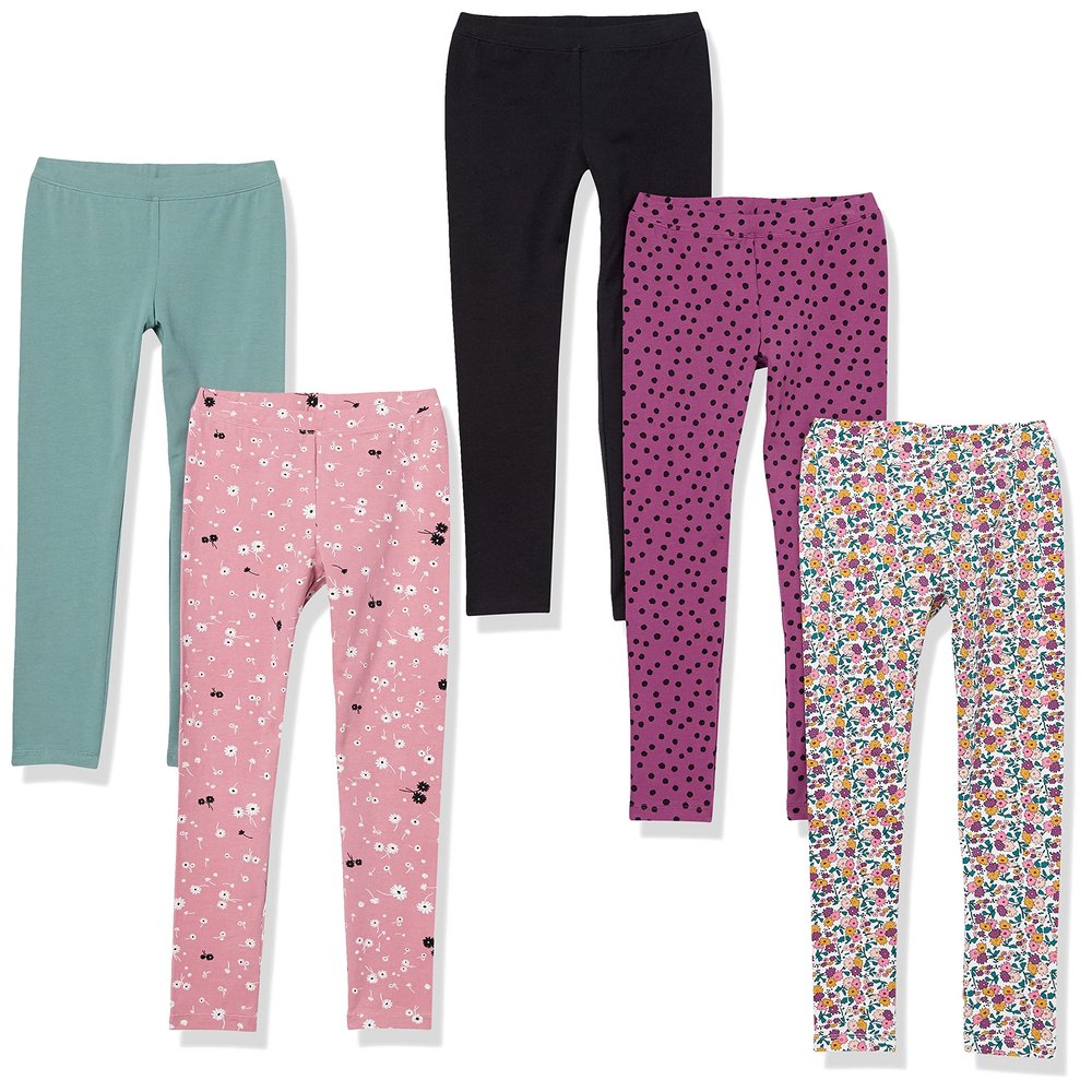 Amazon Essentials Girls' Leggings, 5-Pack Multi Ditsy Floral, X-Small