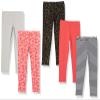 Amazon Essentials Girls' Leggings, Pack of 5, Black Stars/Grey/Orange/Peach Leaf Print/White Stripe, Small view 1