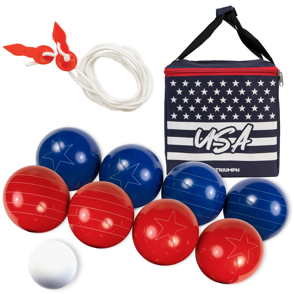 Triumph Sports Patriotic Bocce Ball Set Lightweight, Portable and Compact with 8 Bocce Balls, Jack, Measuring Device and Convenient Carry Bag, Multicolor