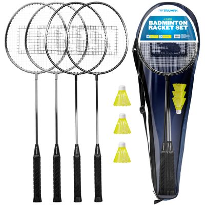 Triumph 4-Player Badminton Racket Set with 4 Steel Rackets, 3 Shuttlecocks, and Carry Bag Outdoor Lawn Game for Backyard, Beach, Tailgates, Camping, and Family Activities