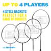 Triumph 4-Player Badminton Racket Set with 4 Steel Rackets, 3 Shuttlecocks, and Carry Bag  Outdoor Lawn Game for Backyard, Beach, Tailgates, Camping, and Family Activities view 2