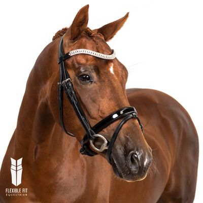 Flexible Fit Equestrian Black Snaffle Bridle Jillian English Horse Bling Browband Headstall Horse