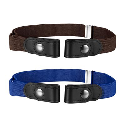 Buyless Fashion Kids Boys Girls No Buckle Adjustable Elastic Dress Stretch Belt Up to 30 Inches 2 Pack - 5098-2-BRW/RYL