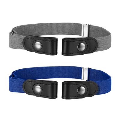 Buyless Fashion Kids Boys Girls No Buckle Adjustable Elastic Dress Stretch Belt Up to 30 Inches 2 Pack - 5098-2-CHR/RYL
