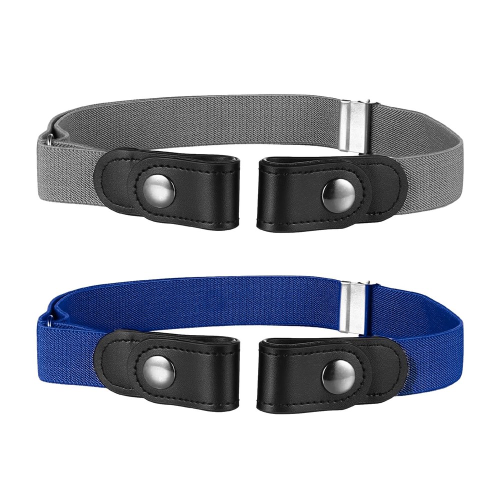 Buyless Fashion Kids Boys Girls No Buckle Adjustable Elastic Dress Stretch Belt Up to 30 Inches 2 Pack - 5098-2-CHR/RYL