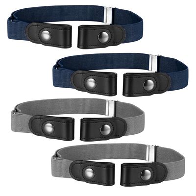 Buyless Fashion Kids Boys Girls No Buckle Adjustable Elastic Dress Stretch Belt Up to 30 Inches 4 Pack - 5098-4-CHR/NVY