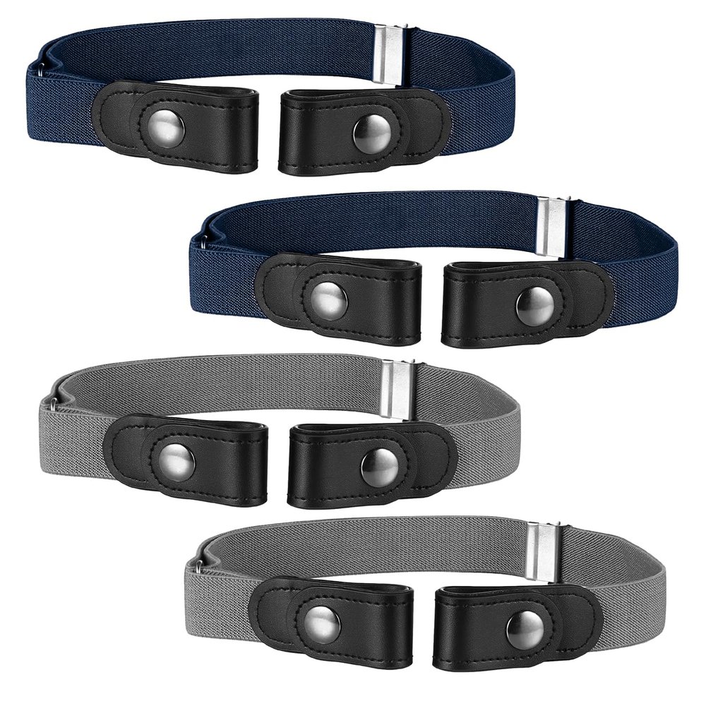 Buyless Fashion Kids Boys Girls No Buckle Adjustable Elastic Dress Stretch Belt Up to 30 Inches 4 Pack - 5098-4-CHR/NVY