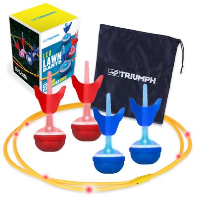 Triumph Sports LED Backyard Darts with Two LED Targets with Four Light Features, Four Large LED Darts, Two LED Target Rings and Carry Bag, Multicolor