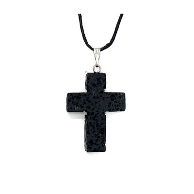 22X30MM Natural Lava Cross Adjustable Cord Pendant