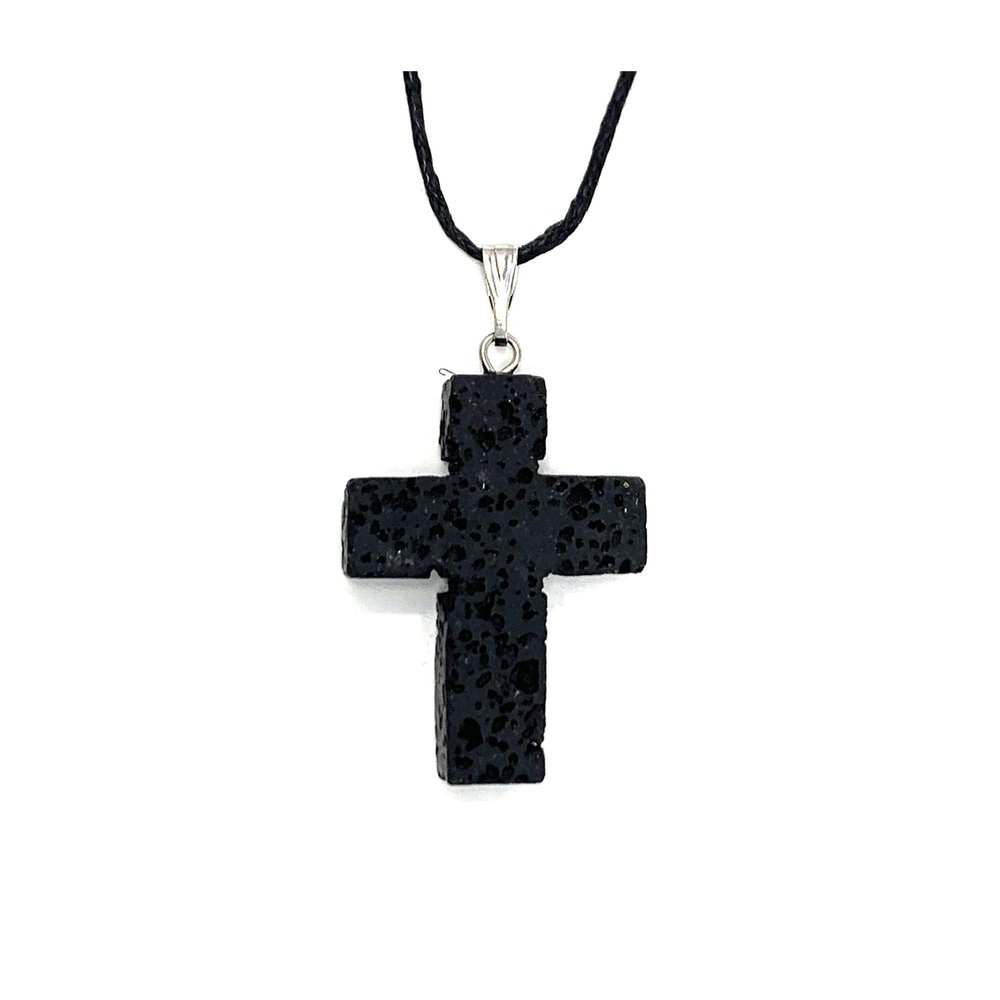 22X30MM Natural Lava Cross Adjustable Cord Pendant