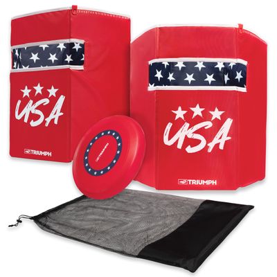 Triumph Sports Patriotic Disc Flyerz Backyard Target Game with 2 Scoring Cans with Weighted Bases and Flying Disc. Easily Portable and Perfect for The Whole Family, Multicolor