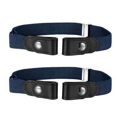 Buyless Fashion Kids Boys Girls No Buckle Adjustable Elastic Dress Stretch Belt Up to 30 Inches 2 Pack - 5098-2-Navy