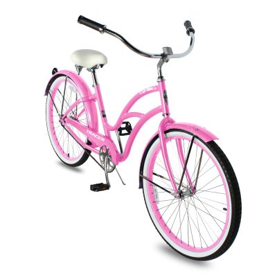 Tracer Taha Beach Cruiser Bike, 26 inch Commuter Bicycle, Single Speed/7 Sepeed Options, Hi-Ten Steel Frame, City Hybrid Bike for Women Men Adult (1-Speed - F, Pink)
