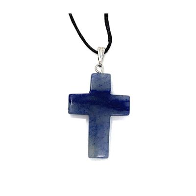 22X30MM Brazil Blue Quartz Cross Adjustable Cord Pendant