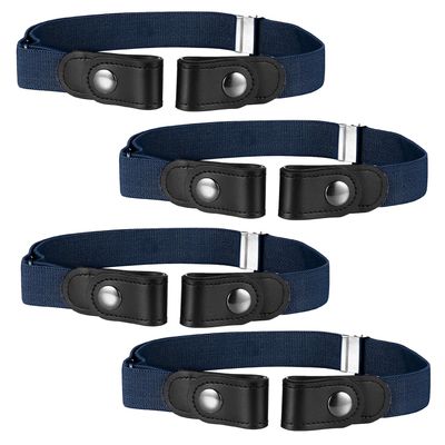 Buyless Fashion Kids Boys Girls No Buckle Adjustable Elastic Dress Stretch Belt Up to 30 Inches 4 Pack - 5098-4-Navy