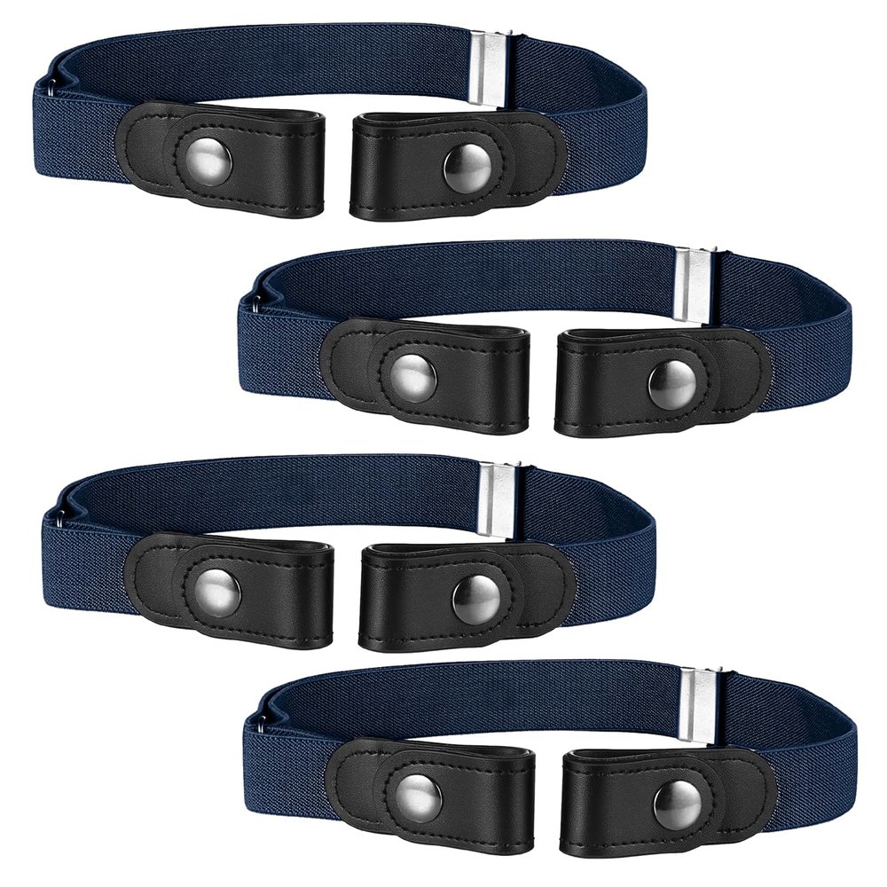 Buyless Fashion Kids Boys Girls No Buckle Adjustable Elastic Dress Stretch Belt Up to 30 Inches 4 Pack - 5098-4-Navy