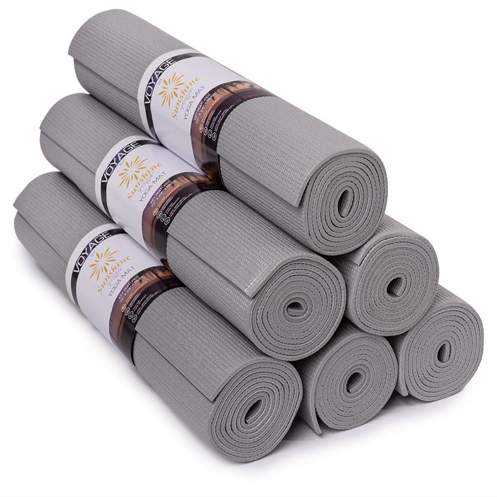 Sunshine Yoga Voyage Yoga Mat, 6 Pack, 72" x 24" Professional Studio and Gym Bulk Yoga Mats, 5mm Thick, Durable, Anti-Tear, Non Slip Fitness and Exercise Mats, Cool Gray
