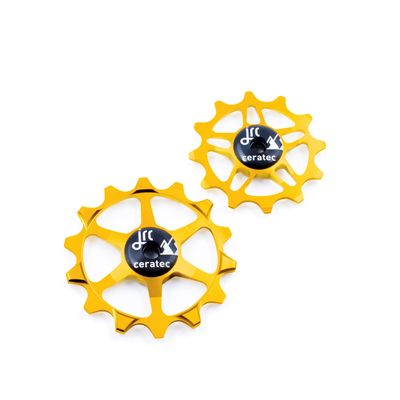 JRC Components Ceramic Derailleur Pulley Wheels | Pair of 14&12T Hybrid Ceramic Bearing - MTB Bike Rear Derailleur Wheels - Gold