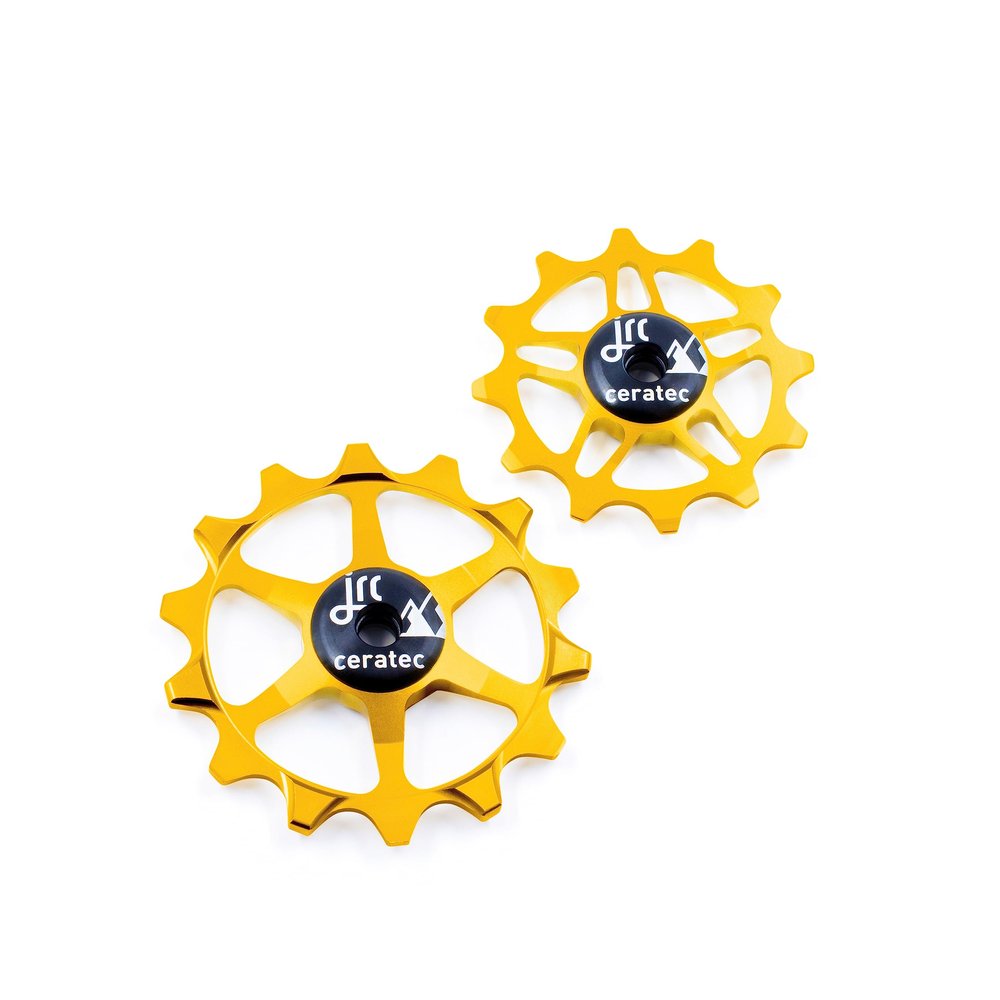 JRC Components Ceramic Derailleur Pulley Wheels | Pair of 14&12T Hybrid Ceramic Bearing - MTB Bike Rear Derailleur Wheels - Gold