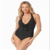 Vince Camuto Solids, Tie Front Halter One Piece, Black, 6 view 1