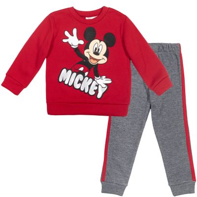 Disney Mickey Mouse Toddler Boys 2 Piece Set: Pullover Sweatshirt Jogger Pants Red/Gray 5T