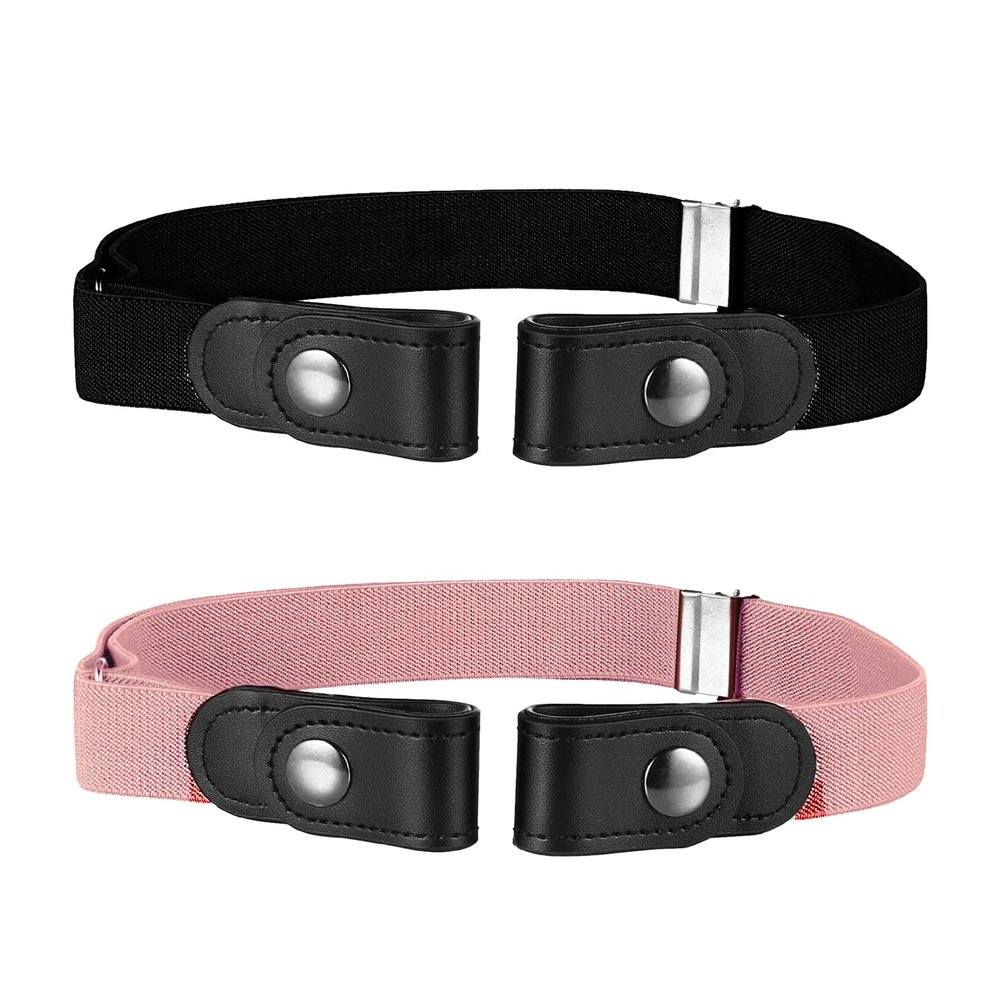 Buyless Fashion Kids Boys Girls No Buckle Adjustable Elastic Dress Stretch Belt Up to 30 Inches 2 Pack - 5098-2-BLK/PNK