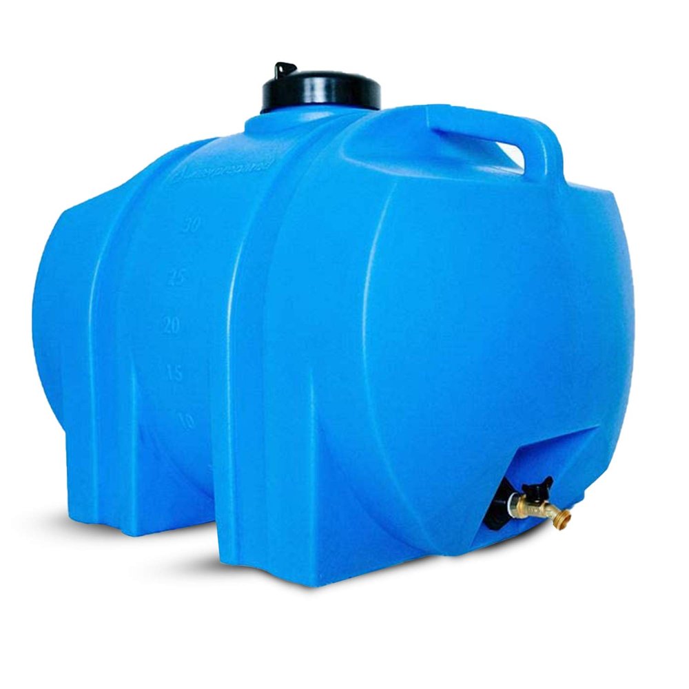 WaterPrepared Portable Water Tank, Plastic Handle & Hose Spigot, 35 Gallon, Blue - Heavy-Duty Beverage and Hydration Dispenser for Outdoor and Camping Trip