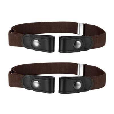 Buyless Fashion Kids Boys Girls No Buckle Adjustable Elastic Dress Stretch Belt Up to 30 Inches 2 Pack - 5098-2-Brown