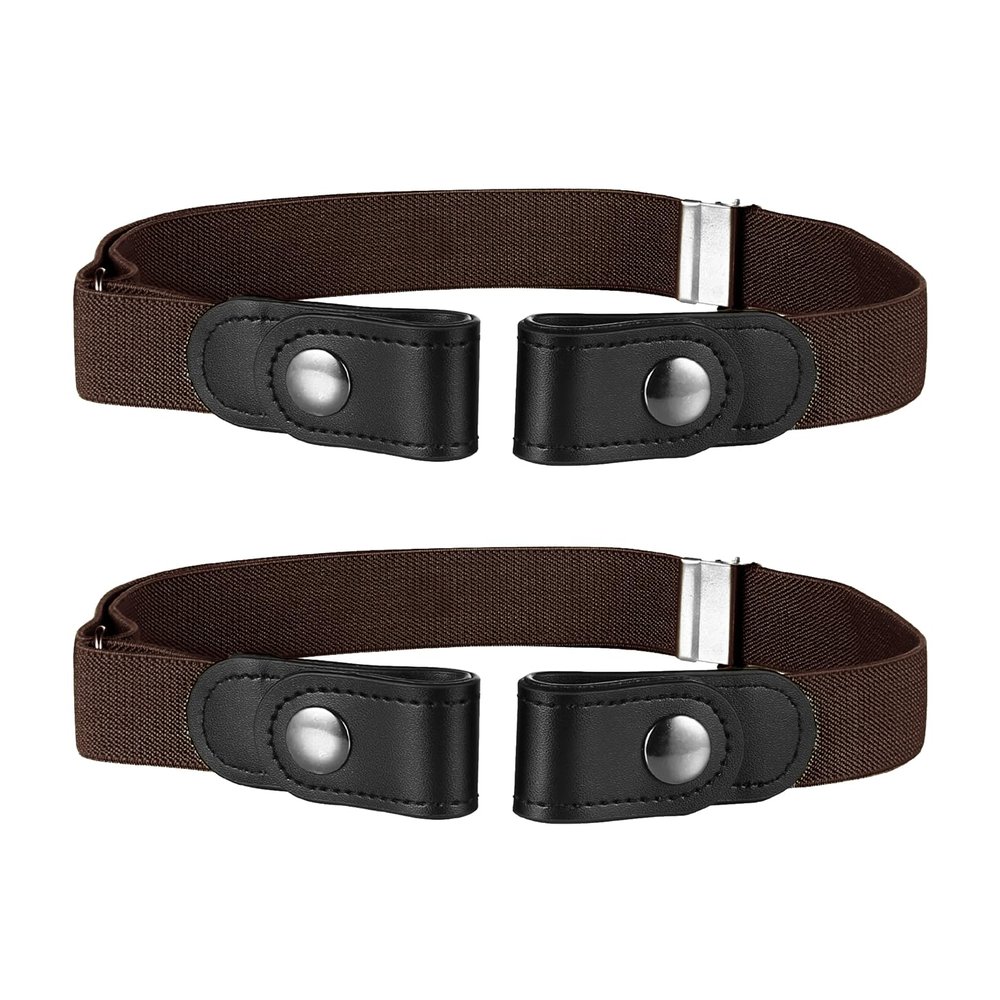 Buyless Fashion Kids Boys Girls No Buckle Adjustable Elastic Dress Stretch Belt Up to 30 Inches 2 Pack - 5098-2-Brown