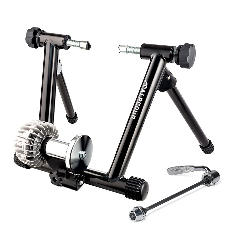 Fluid Bike Trainer Stand  Alpcour Portable Stainless Steel Indoor Trainer w/Fluid Flywheel, Noise Reduction, Progressive Resistance, Dual-Lock System  Stationary Exercise for Road & Mountain Bikes