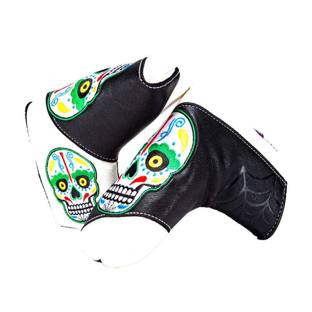 CMC Design Custom Sugar Skull with Web Embroidered Golf Blade Head Cover - Beautiful Design Elements Include Applique and Embossing - Great Fit for Any Club as Golf Head Covers or as Iron Headcovers