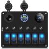MKING 6 Gang Marine Switch Panel - Waterproof Rocker Switches with USB & Type-C Charger, Circuit Breaker, Digital Voltmeter, and Power Socket, Compatible with 12V-24V Vehicles view 1