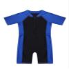 renvena Kids Boys One Piece Short Sleeve Swimwear Front Zipper Jumpsuit Side Color Shorts Rash Guard Wetsuit Blue&Black 3-4 view 3